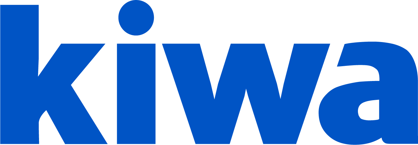 The image shows the word "kiwa" in bold, lowercase blue letters on a white background.